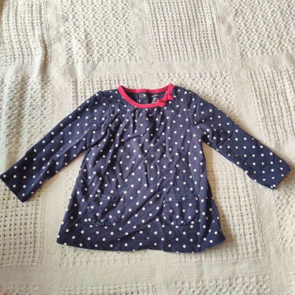 Pocketed Shirt Carter's Navy Polka Dot Pink Collar Size 24 Months